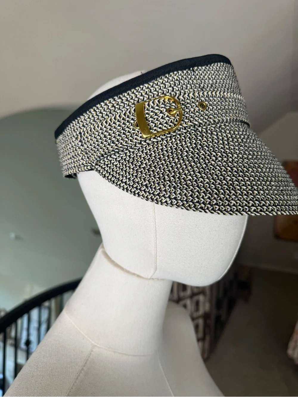 San Diego Hat Company Black and Cream Ultrabraid Belted Visor with Gold Buckle